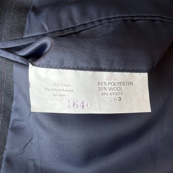 Vintage 80s Men's Double Breasted Navy Pinstriped Wool Blend Jacket Blazer 42L - Picture 7 of 7